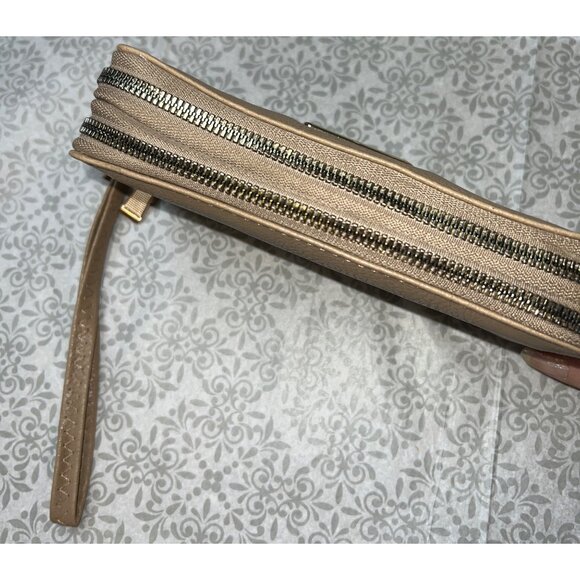 Tan Womens Faux Leather Zip-Around Wallet With Wrist Strap - Picture 2 of 3